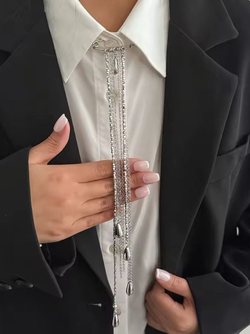 Silver Multi-Chain Drop Pendant Brooch
